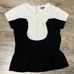 L.A.C.E. Dress Shirt Women's Large Black White Flare Blouse Colorblock Top